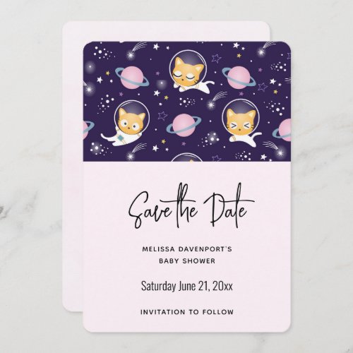 Cute Kitty Cat Astronauts Pattern Save the Date