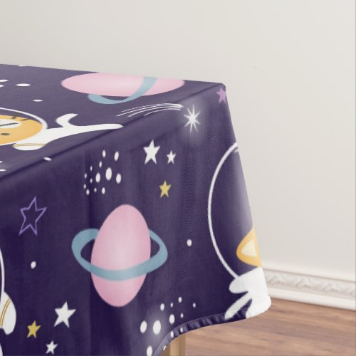 Cute Kitty Cat Astronauts Pattern Tablecloth