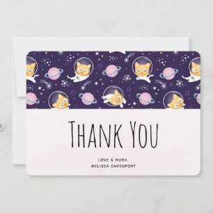 Cute Kitty Cat Astronauts Pattern Thank you Card