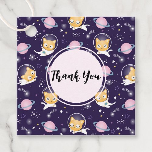 Cute Kitty Cat Astronauts Pattern Thank You Favor Tags