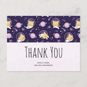 Cute Kitty Cat Astronauts Pattern Thank You Postcard