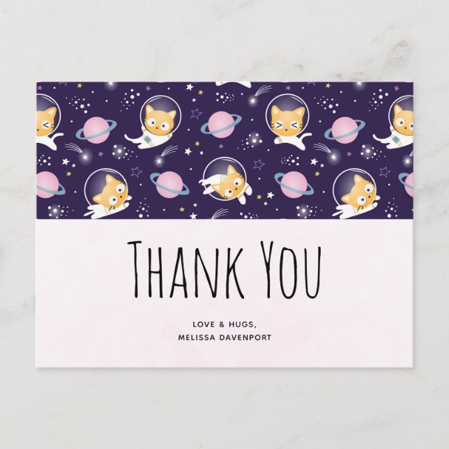 Cute Kitty Cat Astronauts Pattern Thank You Postcard (Front)