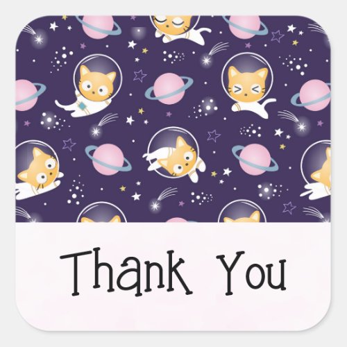 Cute Kitty Cat Astronauts Pattern Thank You Square Sticker