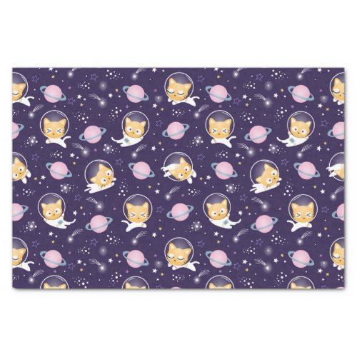 Cute Kitty Cat Astronauts Pattern Tissue Paper