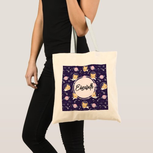 Cute Kitty Cat Astronauts Pattern Tote Bag