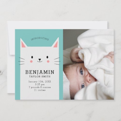 Cute Kitty Cat Baby Photo Boy Birth Announcement