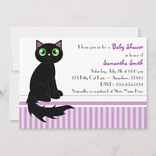 Cute Kitty Cat Baby Shower Invitation - Purple (Front)