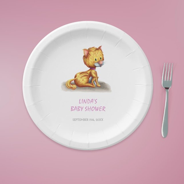 Cute Kitty Cat Baby Shower Paper Plates (Cute Girl Kitten Baby Shower paper plates)