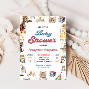Cute Kitty Cat Baby Shower Party  Invitation
