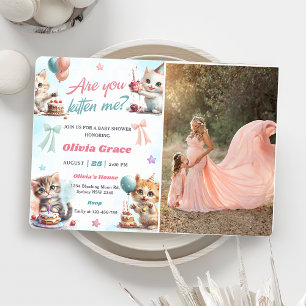 Cute Kitty Cat Baby Shower Party Photo Invitation