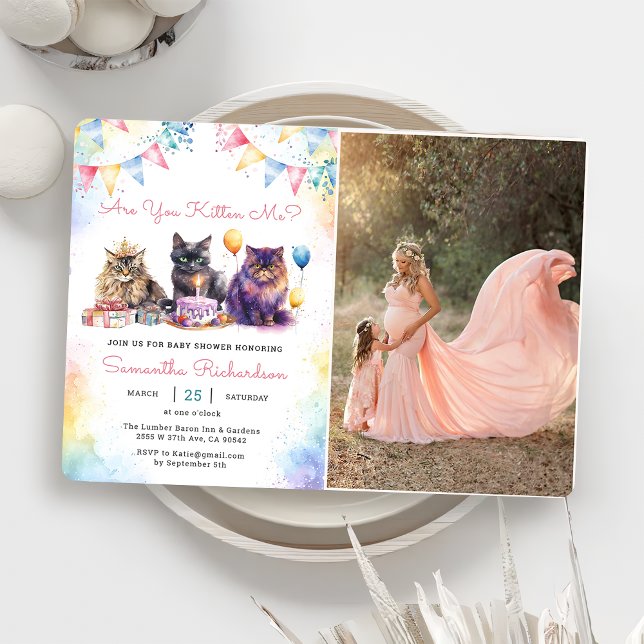 Cute Kitty Cat Baby Shower Party Photo  Invitation (Creator Uploaded)