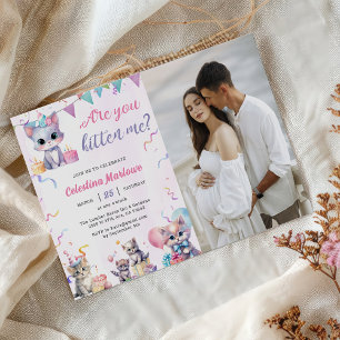 Cute Kitty Cat Baby Shower Party Photo  Invitation