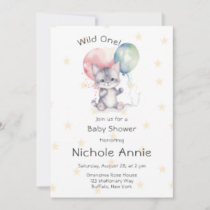 Cute Kitty Cat Balloons Wild One 1st Birthday  Invitation