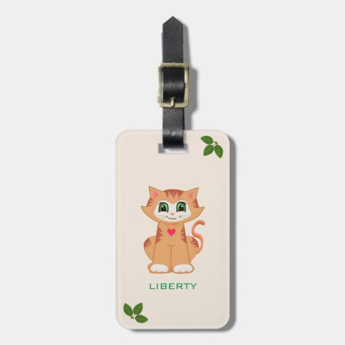 Cute Kitty Cat  Bay Leaves Luggage Tag