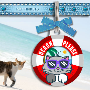 Cute Kitty Cat Beach Please Pet ID Tag