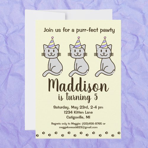 Cute Kitty Cat Birthday Invitation