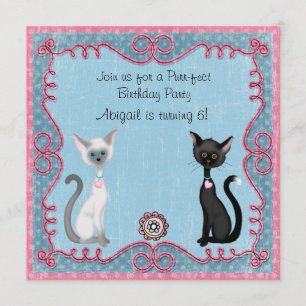 Cute Kitty Cat Birthday Invitation for Girls