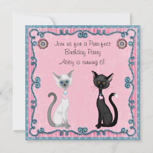 Cute Kitty Cat Birthday Invitation  Girls