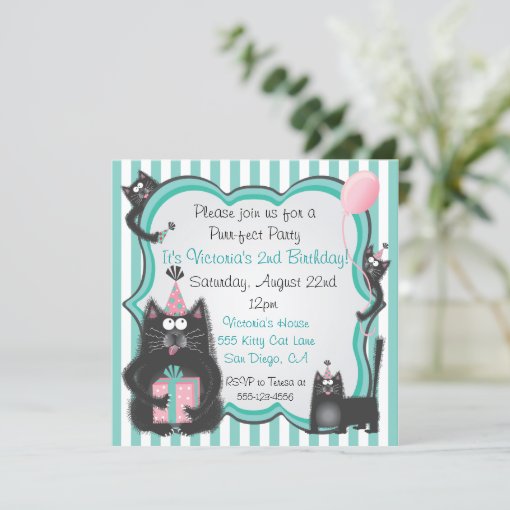 Cute Kitty Cat Birthday Party Invitation | Zazzle