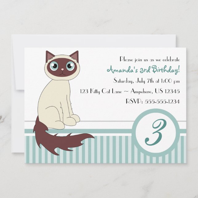 Cute Kitty Cat Birthday Party Invitation - Blue (Front)