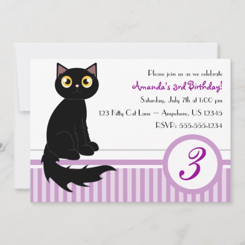 Cute Kitty Cat Birthday Party Invitation - Purple