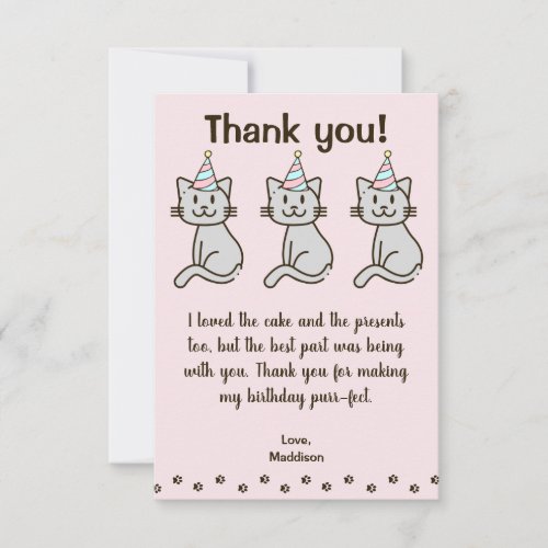 Cute Kitty Cat Birthday Thank You Card