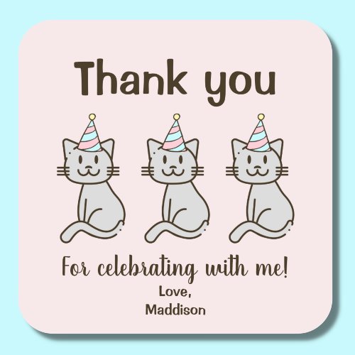 Cute Kitty Cat Birthday Thank You Square Sticker