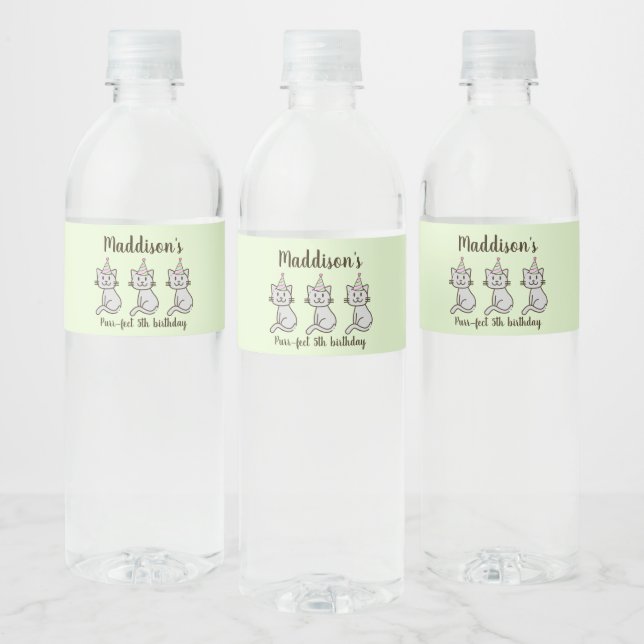 Cute Kitty Cat Birthday Water Bottle Label (Bottles)