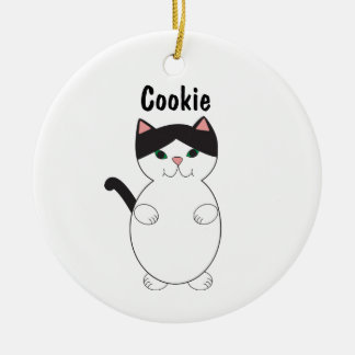 Cute Kitty Cat Black and White Personalize Ceramic Ornament