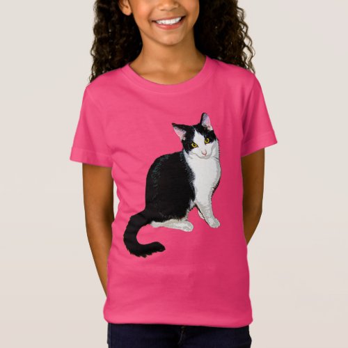 Cute Kitty Cat Black and White T_Shirt