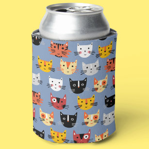 Cute Kitty Cat Blue Can Cooler