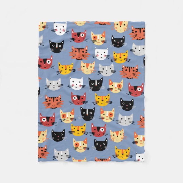 Cute Kitty Cat Blue Fleece Blanket (Front)
