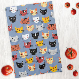 Cute Kitty Cat Blue Kitchen Towel