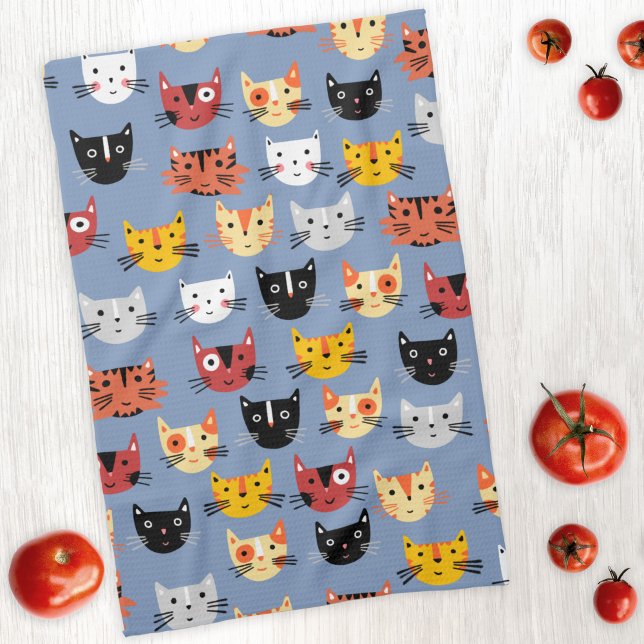 Cute Kitty Cat Blue Kitchen Towel (Cute kitty cat kitchen towel)