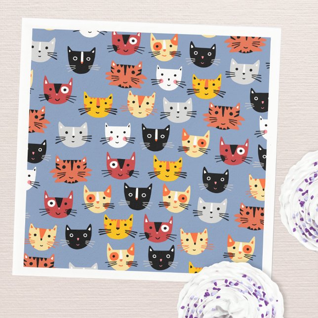 Cute Kitty Cat Blue Napkins (Cute Kitty Cat blue party paper napkins)