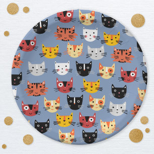 Cute Kitty Cat Blue Paper Plates
