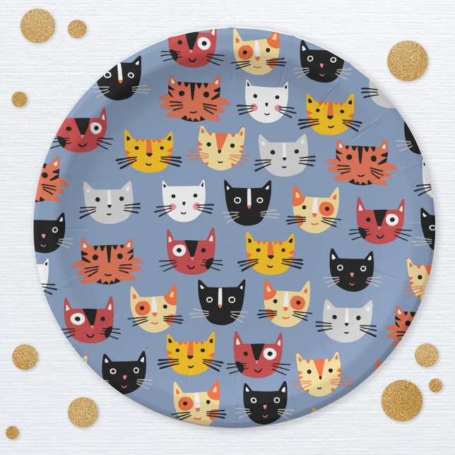 Cute Kitty Cat Blue Paper Plates (Cute Kitty Cat Blue Party Paper Plates)