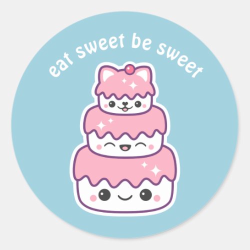 Cute Kitty Cat Cake Classic Round Sticker