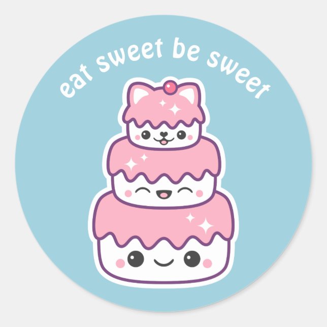 Cute Kitty Cat Cake Classic Round Sticker (Front)