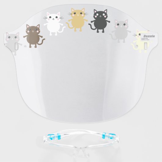 Cute Kitty Cat Cartoons Face Shield (Front w/Glasses)