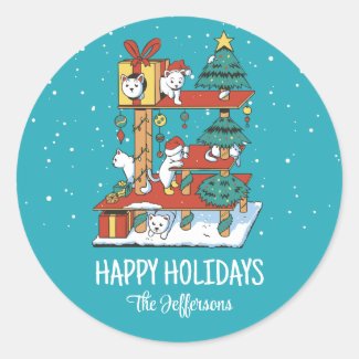 Cute Kitty Cat Christmas Tree Snowy Winter Holiday