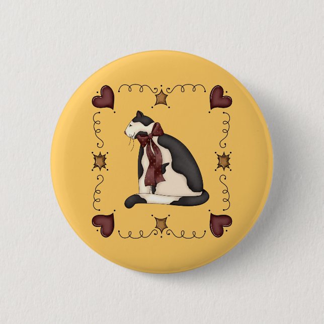 Cute Kitty Cat Country Gift Button (Front)
