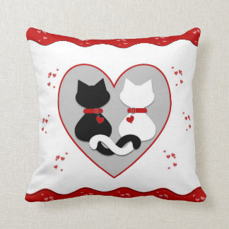 Cute Kitty Cat Couple Red Hearts Pillow