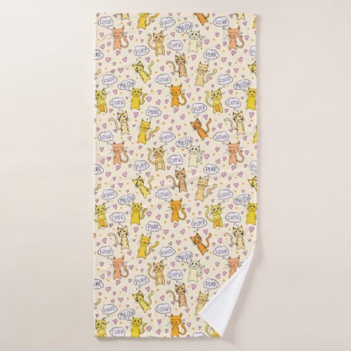 Cute Kitty Cat Doodles Pattern Bath Towel