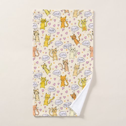 Cute Kitty Cat Doodles Pattern Hand Towel