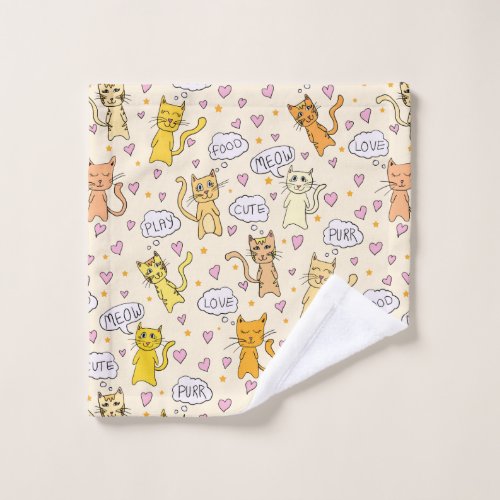 Cute Kitty Cat Doodles Pattern Wash Cloth
