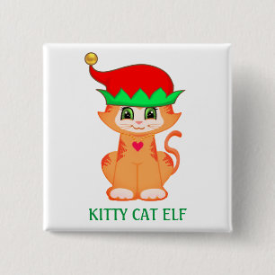 Cute Kitty Cat Elf Christmas Button