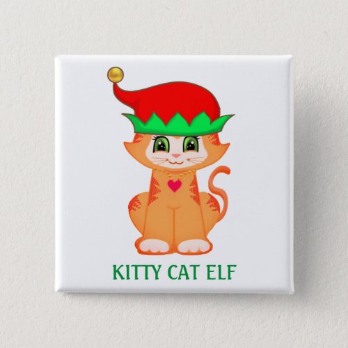 Cute Kitty Cat Elf Christmas Button