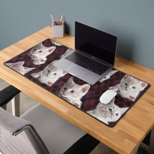 Cute Kitty Cat Faces Desk Mat