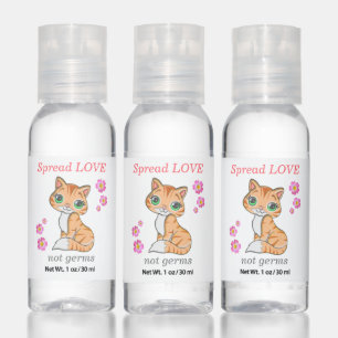 Cute kitty cat & flowers spread love not germs hand sanitizer